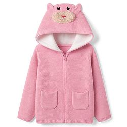 Babyhug Knit Full Sleeves Hooded Sweater with Puppy Applique - Pink
