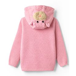 Babyhug Knit Full Sleeves Hooded Sweater with Puppy Applique - Pink
