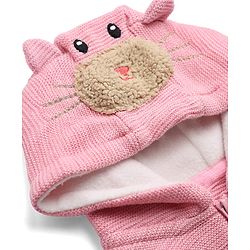 Babyhug Knit Full Sleeves Hooded Sweater with Puppy Applique - Pink