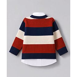 Babyhug Knit Full Sleeves Striped Pullover - Navy Blue