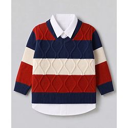 Babyhug Knit Full Sleeves Striped Pullover - Navy Blue