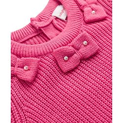 Babyhug Knit Full Sleeves Solid Colour Pullover with Bow Design  & Beads Embellished - Pink