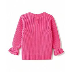 Babyhug Knit Full Sleeves Solid Colour Pullover with Bow Design  & Beads Embellished - Pink
