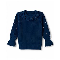 Babyhug Knit Full Sleeves  Pullovers With Bow Applique - Navy Blue