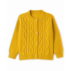 Babyhug Knit Full Sleeves Front Open Sweaters With Cable Knit Design - Yellow