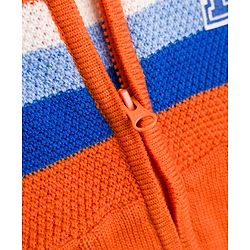 Babyhug Knit Full Sleeves Hooded Striped Sweater With Kangaroo Pockets - Orange