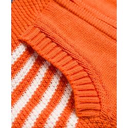 Babyhug Knit Full Sleeves Hooded Striped Sweater With Kangaroo Pockets - Orange