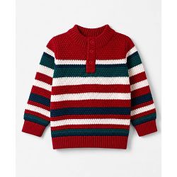 Babyhug Knit Full Sleeves Pullover with Striped Design - Red