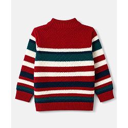 Babyhug Knit Full Sleeves Pullover with Striped Design - Red