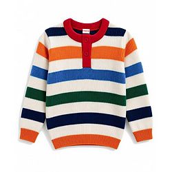 Babyhug Knit Full Sleeves Striped Pullover Sweater - Red