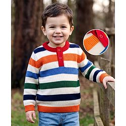 Babyhug Knit Full Sleeves Striped Pullover Sweater - Red