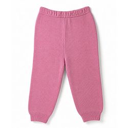Babyhug Knit Full Sleeves Solid Colour Winter Wear Suit Set with Bow Applique - Pink
