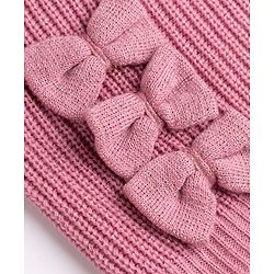 Babyhug Knit Full Sleeves Solid Colour Winter Wear Suit Set with Bow Applique - Pink