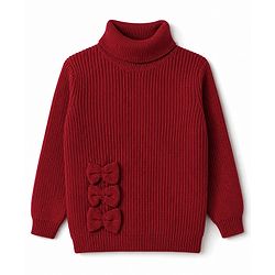 Babyhug Knit Full Sleeves Winter Wear Sets with Bow Applique - Red