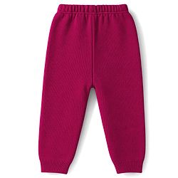 Babyhug Knit Full Sleeves Skivi Ribbed Winter Wear Top & Jogger Set Bow Applique - Fuschia