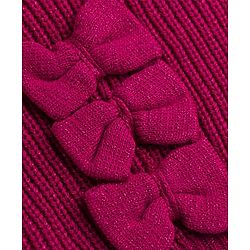 Babyhug Knit Full Sleeves Skivi Ribbed Winter Wear Top & Jogger Set Bow Applique - Fuschia