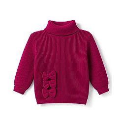 Babyhug Knit Full Sleeves Skivi Ribbed Winter Wear Top & Jogger Set Bow Applique - Fuschia