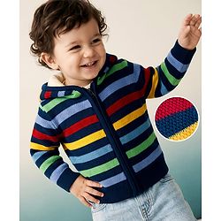 Babyhug Knit Full Sleeves Hooded sweaters with Striped Design - Black