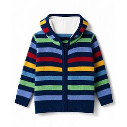 Babyhug Knit Full Sleeves Hooded sweaters with Striped Design - Black