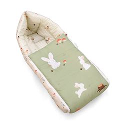 Babyhug Premium 100% Cotton Muslin Sleeping Bag - Woodland Print - Beige| Breathable Baby Sleep Sack| Hooded Swaddle Wrap| Easy Button Closure| Soft Lightweight| New Born Essential