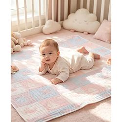 Babyhug 6 Layer 100% Cotton Baby Blanket - Blue & Pink| All-Season Lightweight Blanket| Soft & Breathable| Gentle on Baby's Skin| Unisex Baby Bedding Essential| Machine Washable| New Born Gifting