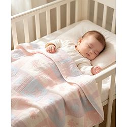 Babyhug 6 Layer 100% Cotton Baby Blanket - Blue & Pink| All-Season Lightweight Blanket| Soft & Breathable| Gentle on Baby's Skin| Unisex Baby Bedding Essential| Machine Washable| New Born Gifting