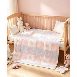 Babyhug 6 Layer 100% Cotton Baby Blanket - Blue & Pink| All-Season Lightweight Blanket| Soft & Breathable| Gentle on Baby's Skin| Unisex Baby Bedding Essential| Machine Washable| New Born Gifting