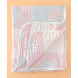 Babyhug 6 Layer 100% Cotton Baby Blanket - Blue & Pink| All-Season Lightweight Blanket| Soft & Breathable| Gentle on Baby's Skin| Unisex Baby Bedding Essential| Machine Washable| New Born Gifting