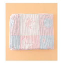 Babyhug 6 Layer 100% Cotton Baby Blanket - Blue & Pink| All-Season Lightweight Blanket| Soft & Breathable| Gentle on Baby's Skin| Unisex Baby Bedding Essential| Machine Washable| New Born Gifting