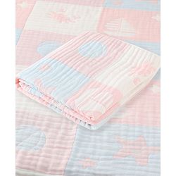 Babyhug 6 Layer 100% Cotton Baby Blanket - Blue & Pink| All-Season Lightweight Blanket| Soft & Breathable| Gentle on Baby's Skin| Unisex Baby Bedding Essential| Machine Washable| New Born Gifting