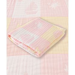 Babyhug 6 Layer 100% Cotton Baby Blanket - Blue & Pink| All-Season Lightweight Blanket| Soft & Breathable| Gentle on Baby's Skin| Unisex Baby Bedding Essential| Machine Washable| New Born Gifting