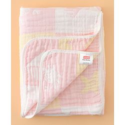 Babyhug 6 Layer 100% Cotton Baby Blanket - Blue & Pink| All-Season Lightweight Blanket| Soft & Breathable| Gentle on Baby's Skin| Unisex Baby Bedding Essential| Machine Washable| New Born Gifting