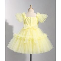 Babyhug Mesh Woven Half Sleeves Solid Party Dress With Corsage - Yellow
