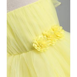 Babyhug Mesh Woven Half Sleeves Solid Party Dress With Corsage - Yellow
