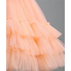 Babyhug Mesh Woven Sleeveless Layered Party Dress With Embroidery - Peach