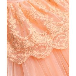 Babyhug Mesh Woven Sleeveless Layered Party Dress With Embroidery - Peach