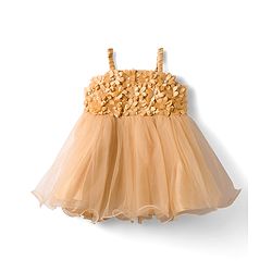 Babyhug Mesh Woven Sleeveless Party Dress With Floral Applique & Pearl Embellishment  - Yellow