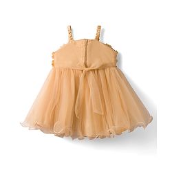 Babyhug Mesh Woven Sleeveless Party Dress With Floral Applique & Pearl Embellishment  - Yellow