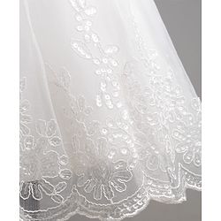 Babyhug Mesh Woven Cap Sleeves Solid Colour Frock with Floral Applique - White