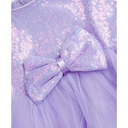 Babyhug Mesh Woven Half Sleeves Sequinned Party Dress With Bow Applique & Booties - Lilac
