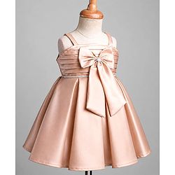 Babyhug Satin Woven Sleeveless Pleated Party Dress With Bow Applique & Embellishment - Brown