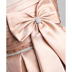 Babyhug Satin Woven Sleeveless Pleated Party Dress With Bow Applique & Embellishment - Brown