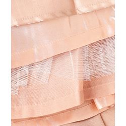 Babyhug Satin Woven Sleeveless Pleated Party Dress With Bow Applique & Embellishment - Brown