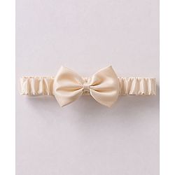 Babyhug Mesh Woven Sleeveless Solid Colour Party Dress with Bow Applique and Matching Booties - Ivory