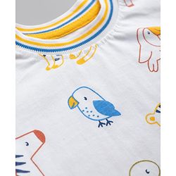 Babyhug Single Jersey Knit Half Sleeves Wild Animals Printed T-Shirt & Denim Shorts Set - White