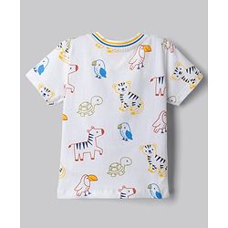 Babyhug Single Jersey Knit Half Sleeves Wild Animals Printed T-Shirt & Denim Shorts Set - White