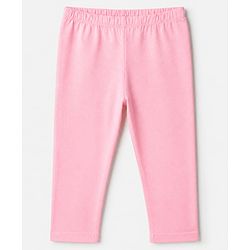 Babyhug Cotton Elastane Knit Slim Fit Full Length Solid Leggings in Pink