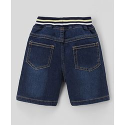 Babyhug Single Jersey Knit Denim Half Sleeves T-Shirt & Shorts With Fruit Print - White & Navy Blue
