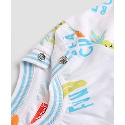 Babyhug Single Jersey Knit Denim Half Sleeves T-Shirt & Shorts With Fruit Print - White & Navy Blue