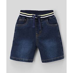 Babyhug Single Jersey Knit Denim Half Sleeves T-Shirt & Shorts With Fruit Print - White & Navy Blue